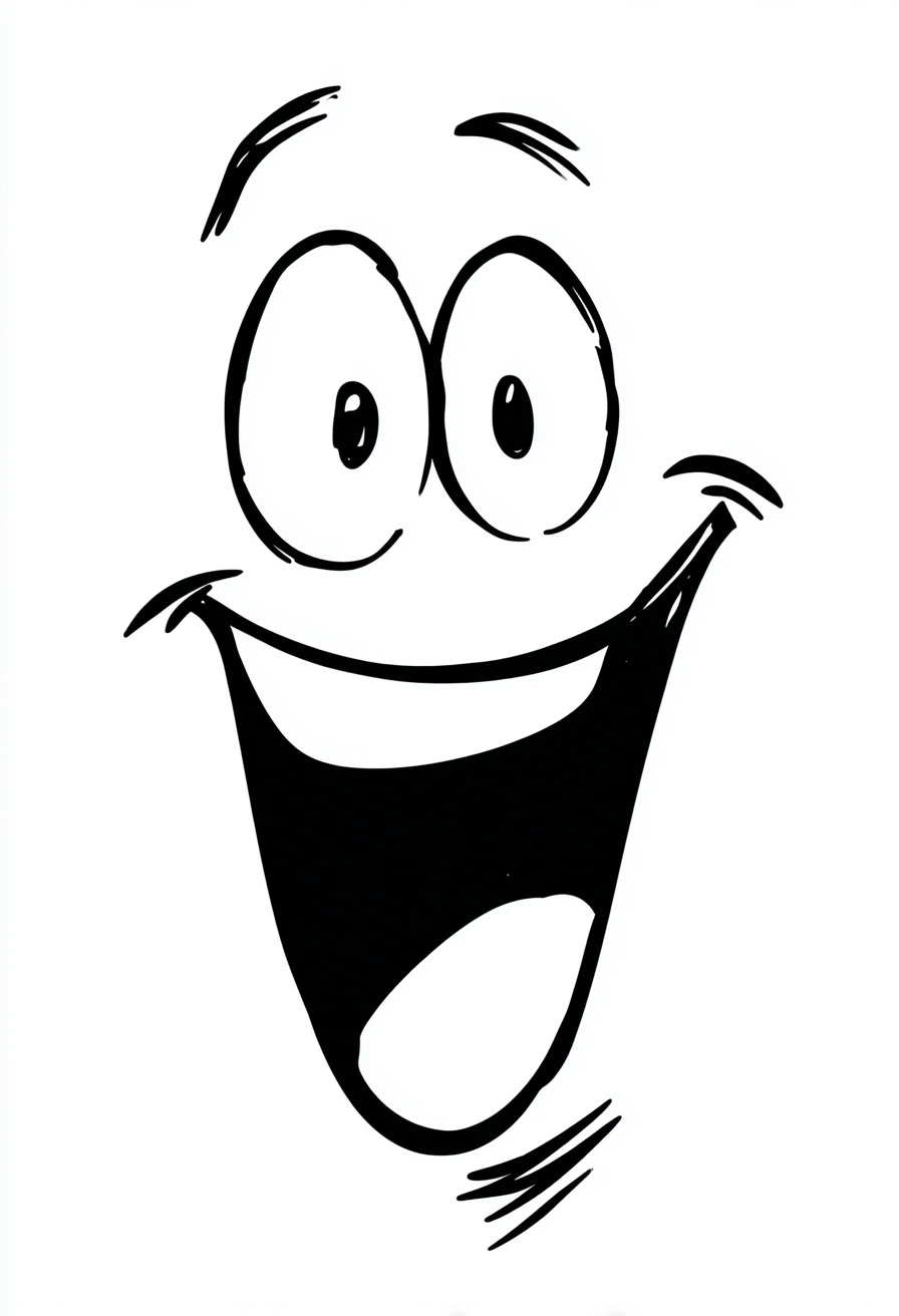 A simple cartoon drawing of an excited face with a happy expression