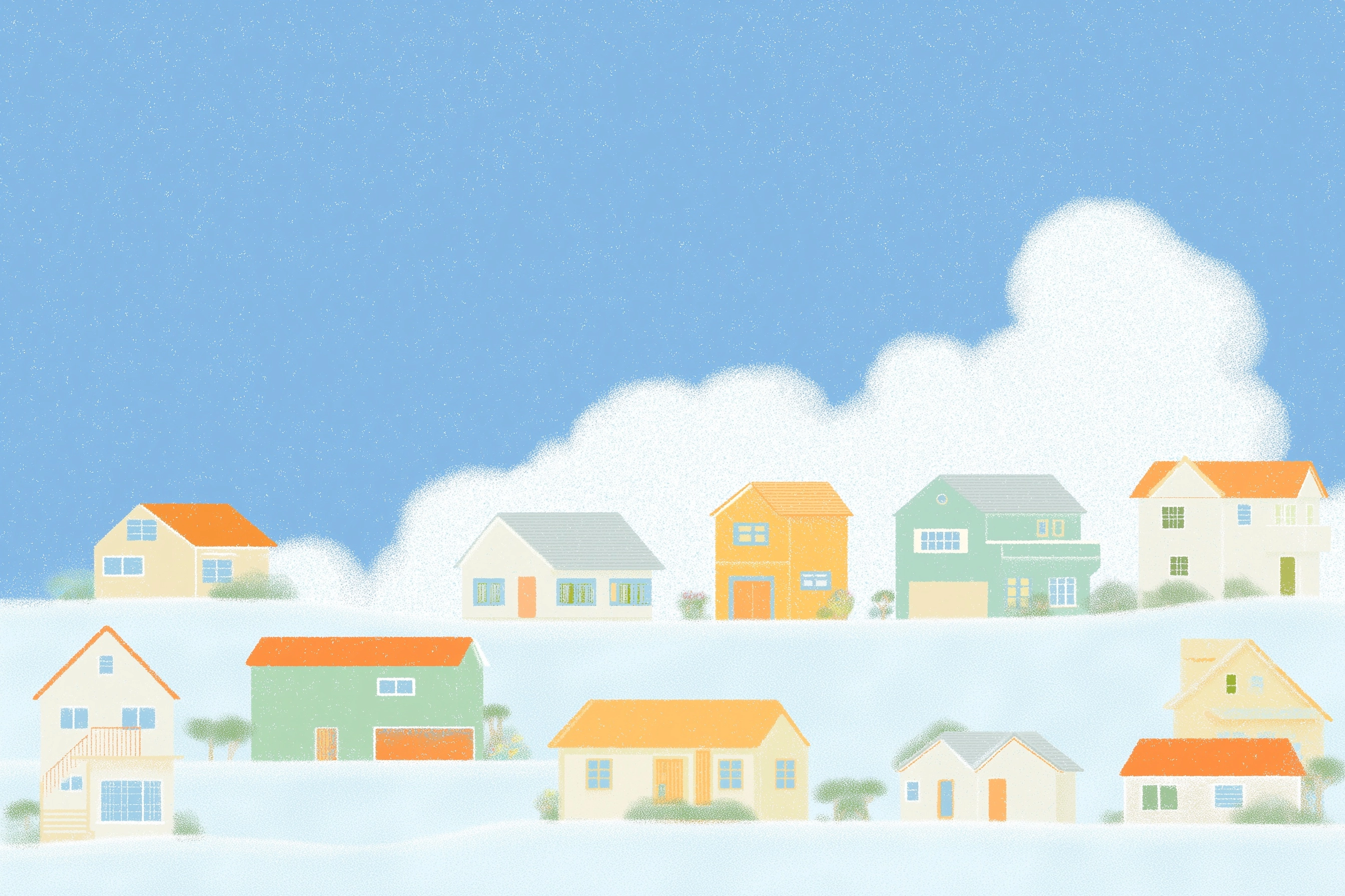 Flat illustration, minimal shapes, soft grain texture, muted pastel colors, modern design style