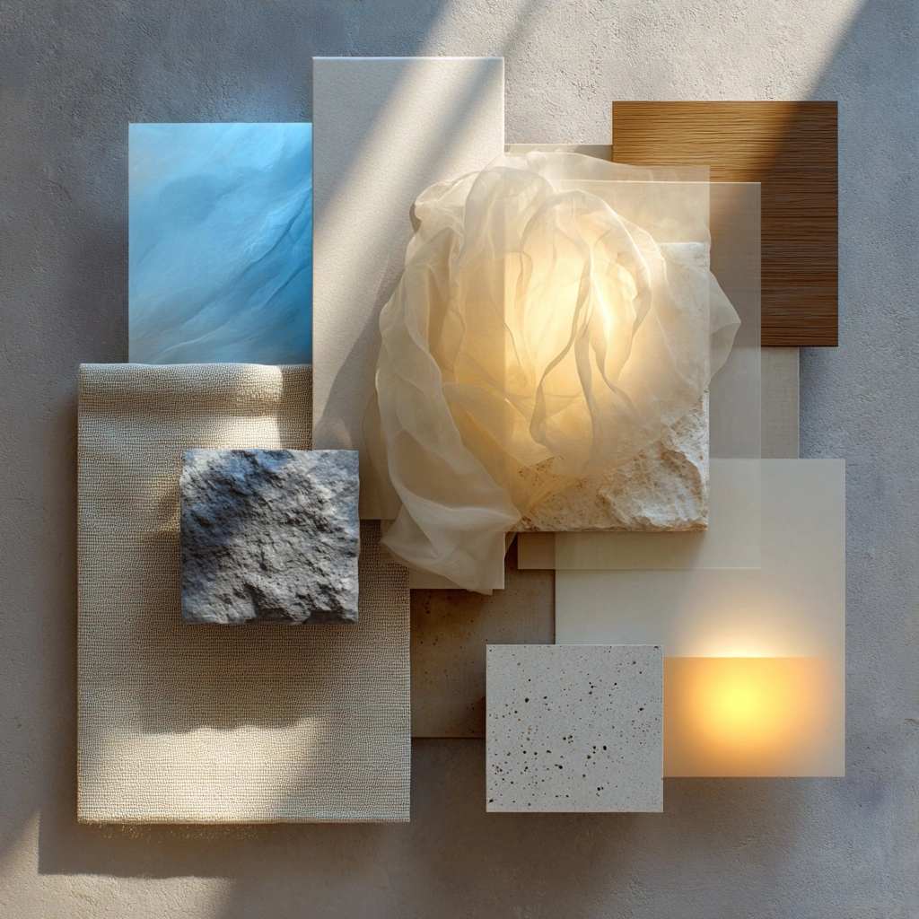 Minimal CMF moodboard for a soft ambient lighting design