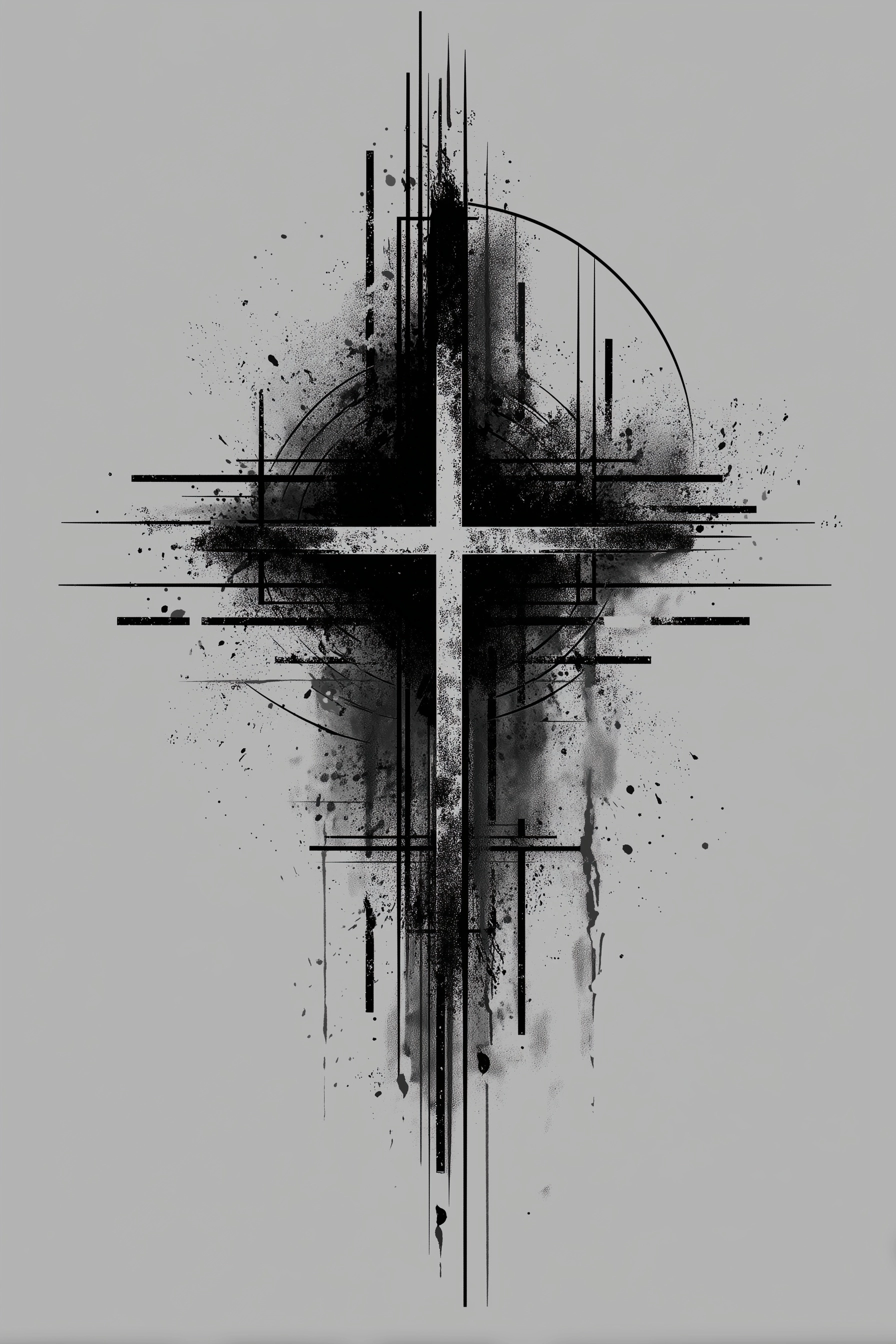 Upside down cross, outline, modern style, grunge
