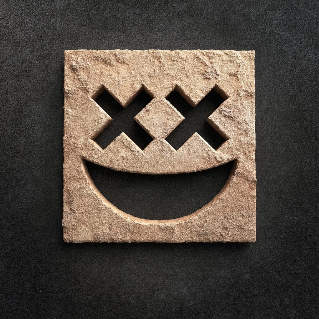 3d extruded symbol "🤑" made of stone. on plain dark background