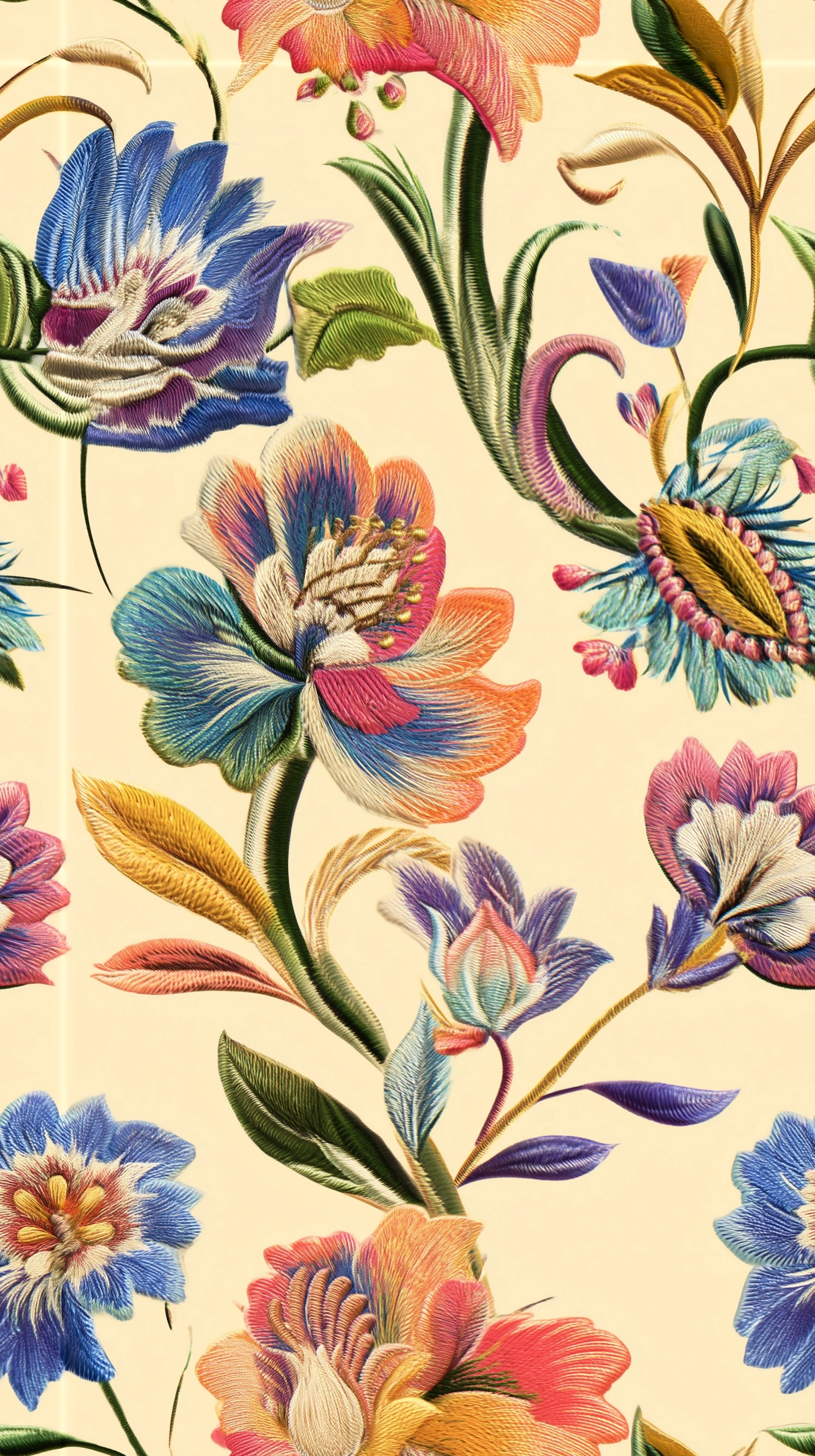 Floral embroidery design, cream color background