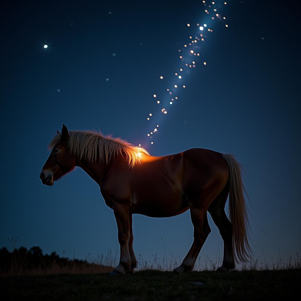 Pony With a Shooting Star Lighting Night