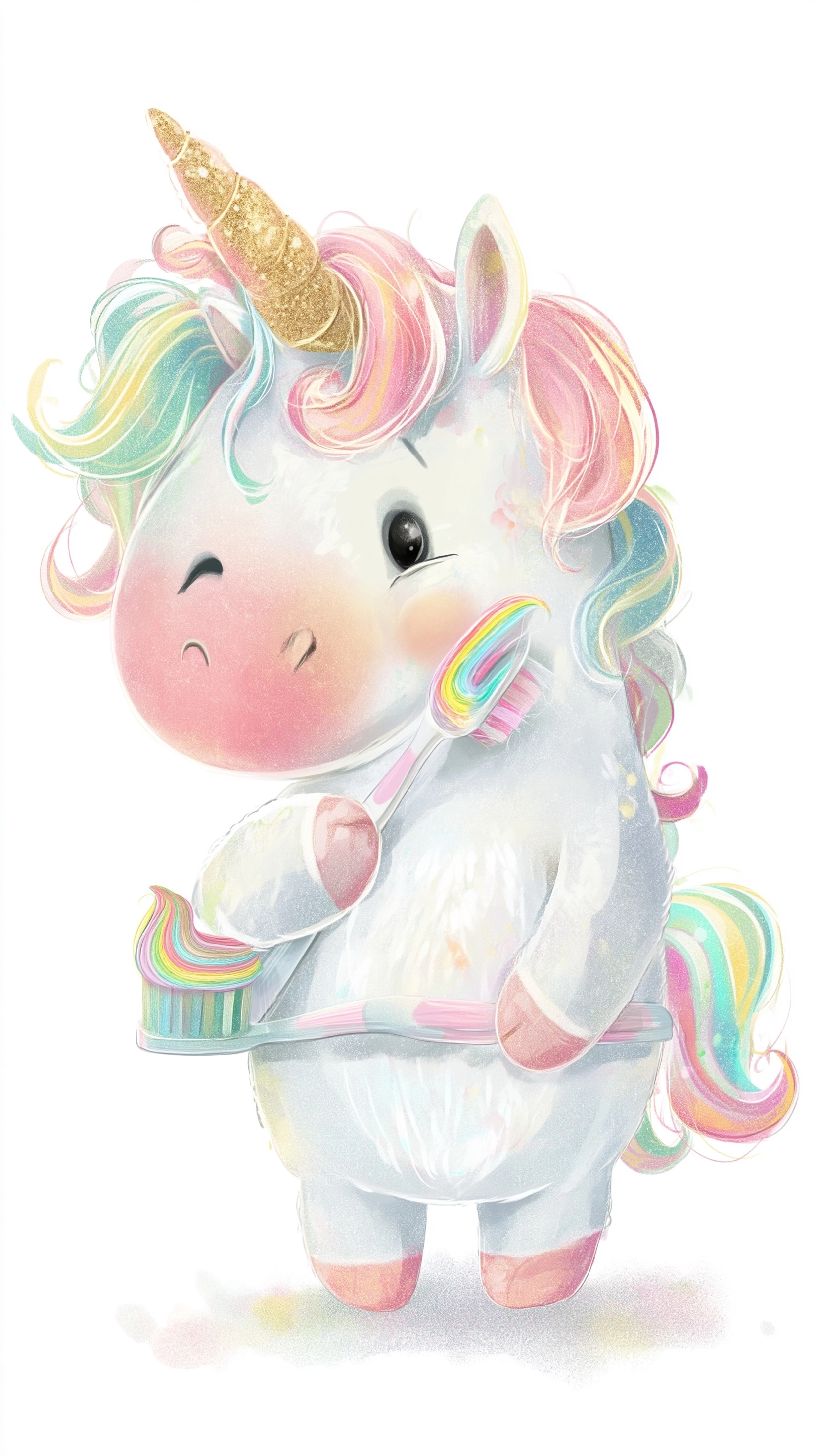 Little Unicorn Brushing Its Teeth
