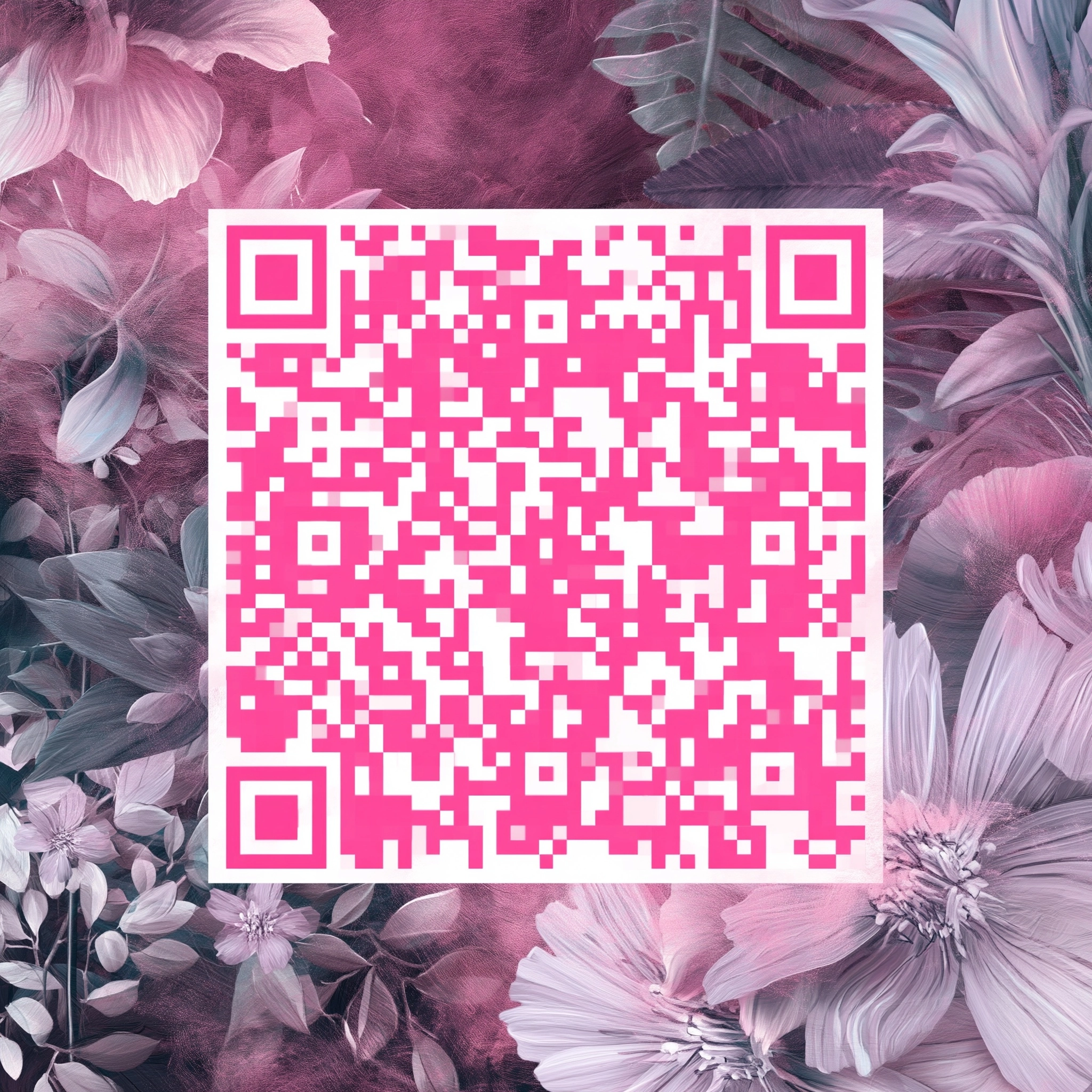 A pink QR code