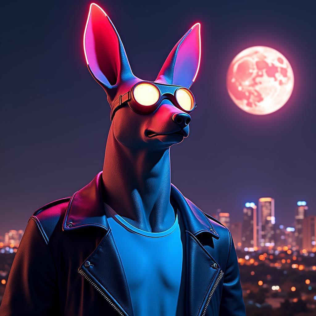 Anubis in a Leather Jacket Over Neon LA