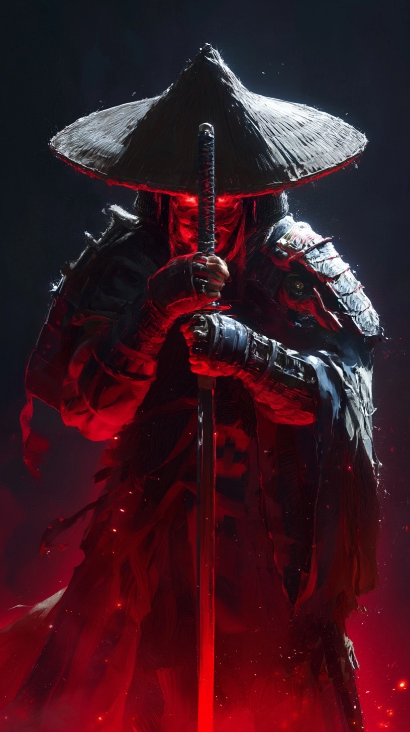 Samurai ronin warrior portrait, visible from chest up only