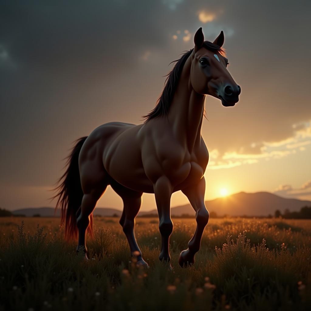 Muscular 3D Horse in Dramatic Field Light