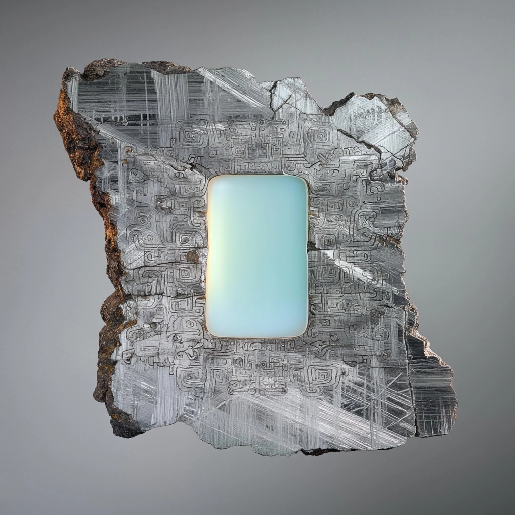 Museum macro photography, a masterpiece artifact: outer frame cut and polished from iron meteorite