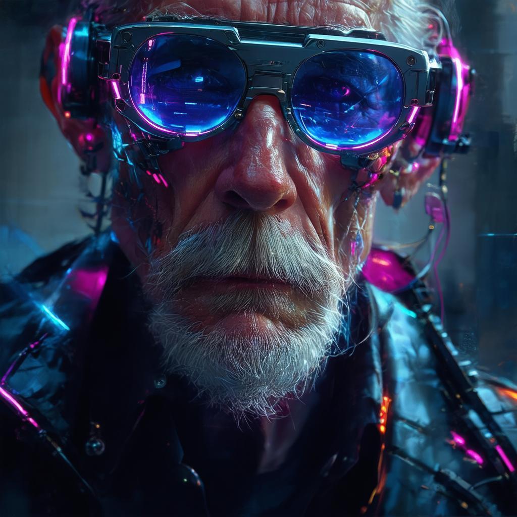 Old Fantasy Sage Wearing Cyberpunk Glasses