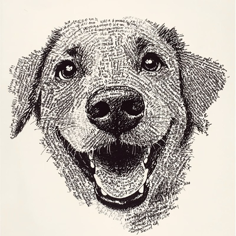 Handwritten Words Forming Dog Face