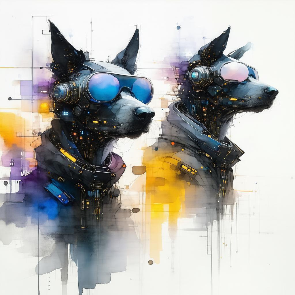 Sci Fi Humanoid Dogs in Ink Wash
