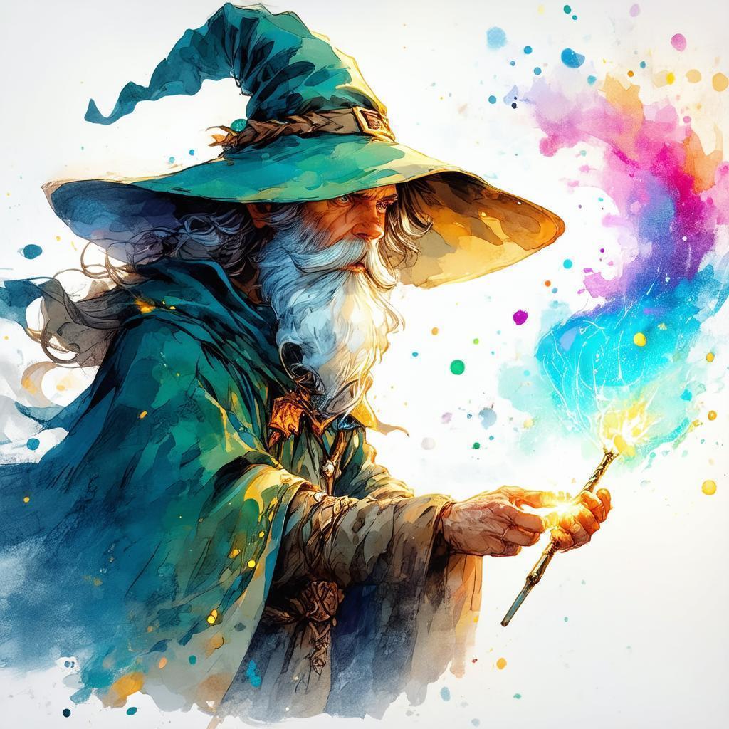 Whimsical Wizard Waving a Wand in Motion