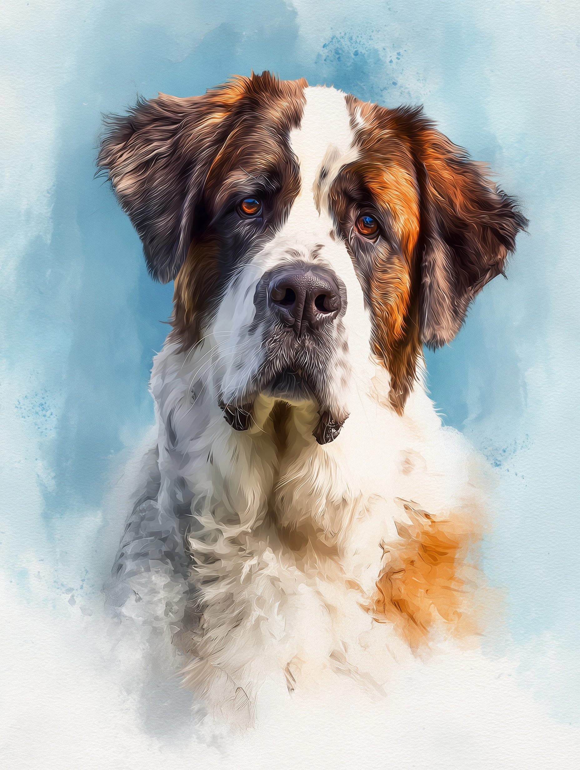 Moscow Watchdog dog portrait, watercolor style digital painting, vibrant colors