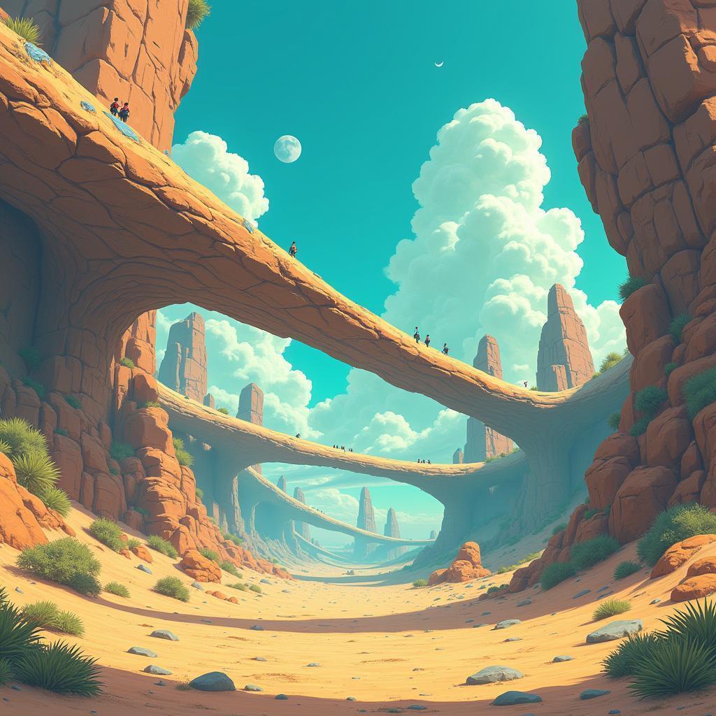 Spiral Stone Bridges Linking Floating Desert Rocks