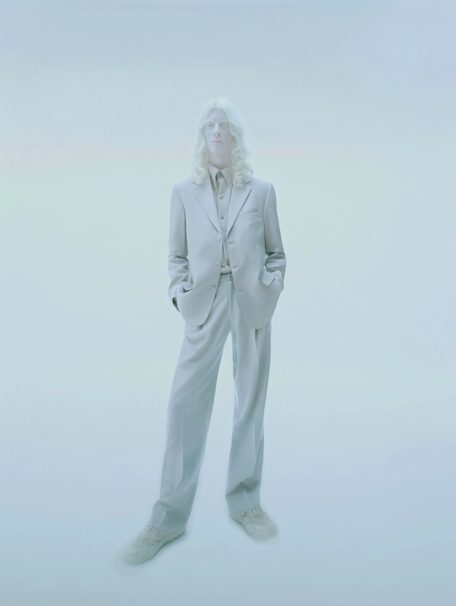 Avant-Garde Fashion Ad, Full Body on White