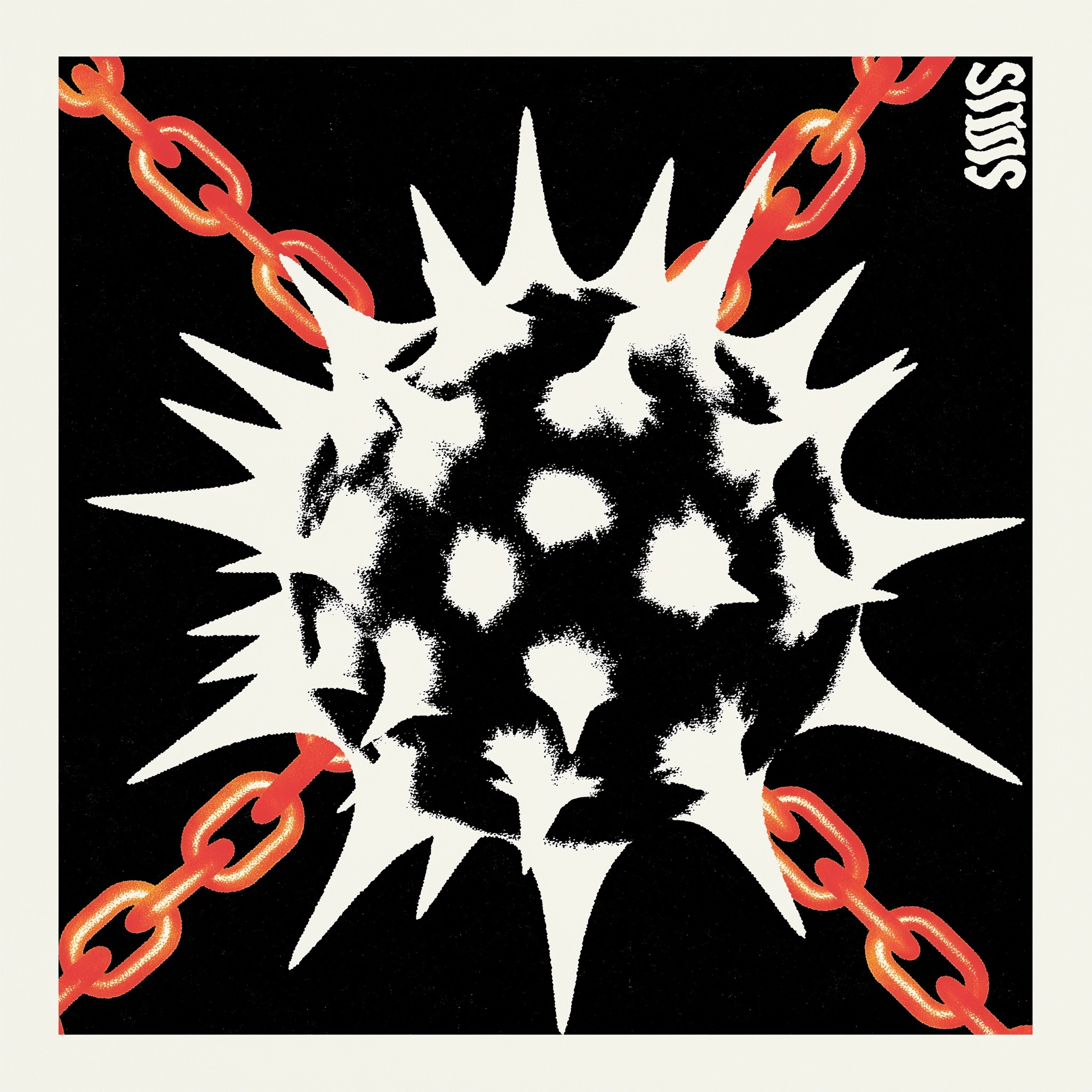 An illustration in style of contemporary graphic design of thorns and chain, aggresive design