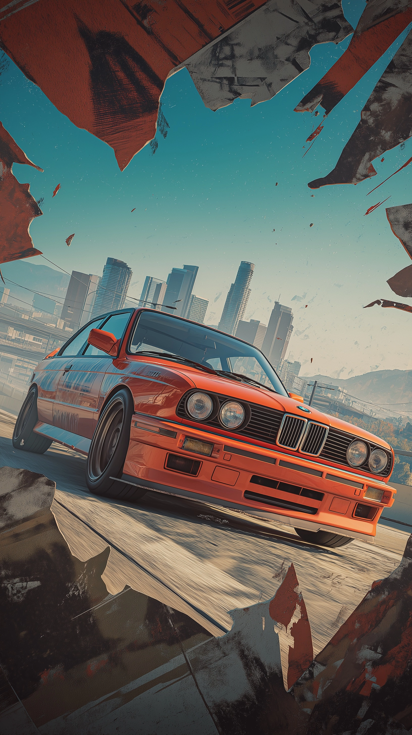 BMW E30 ultra wide lens aggressive front three-quarter shot