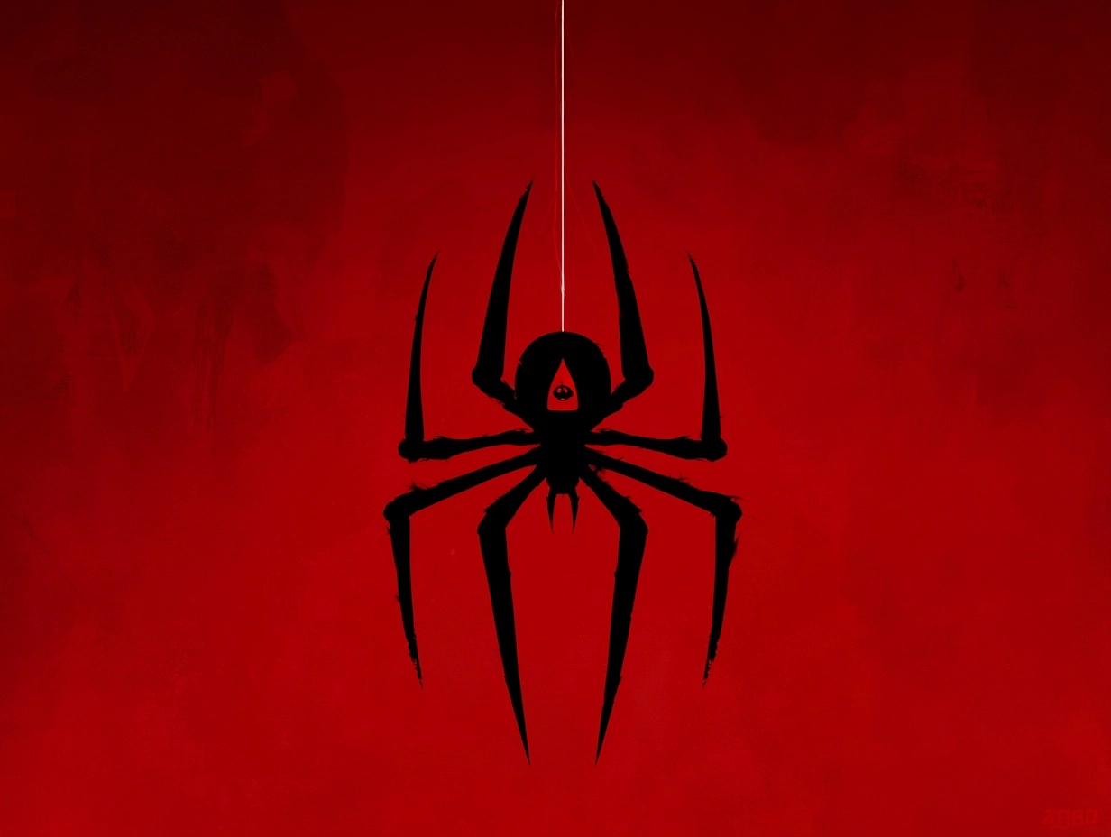 Create a logo for a mysterious underground faction. Their symbol is a black spider with an "eye" mar