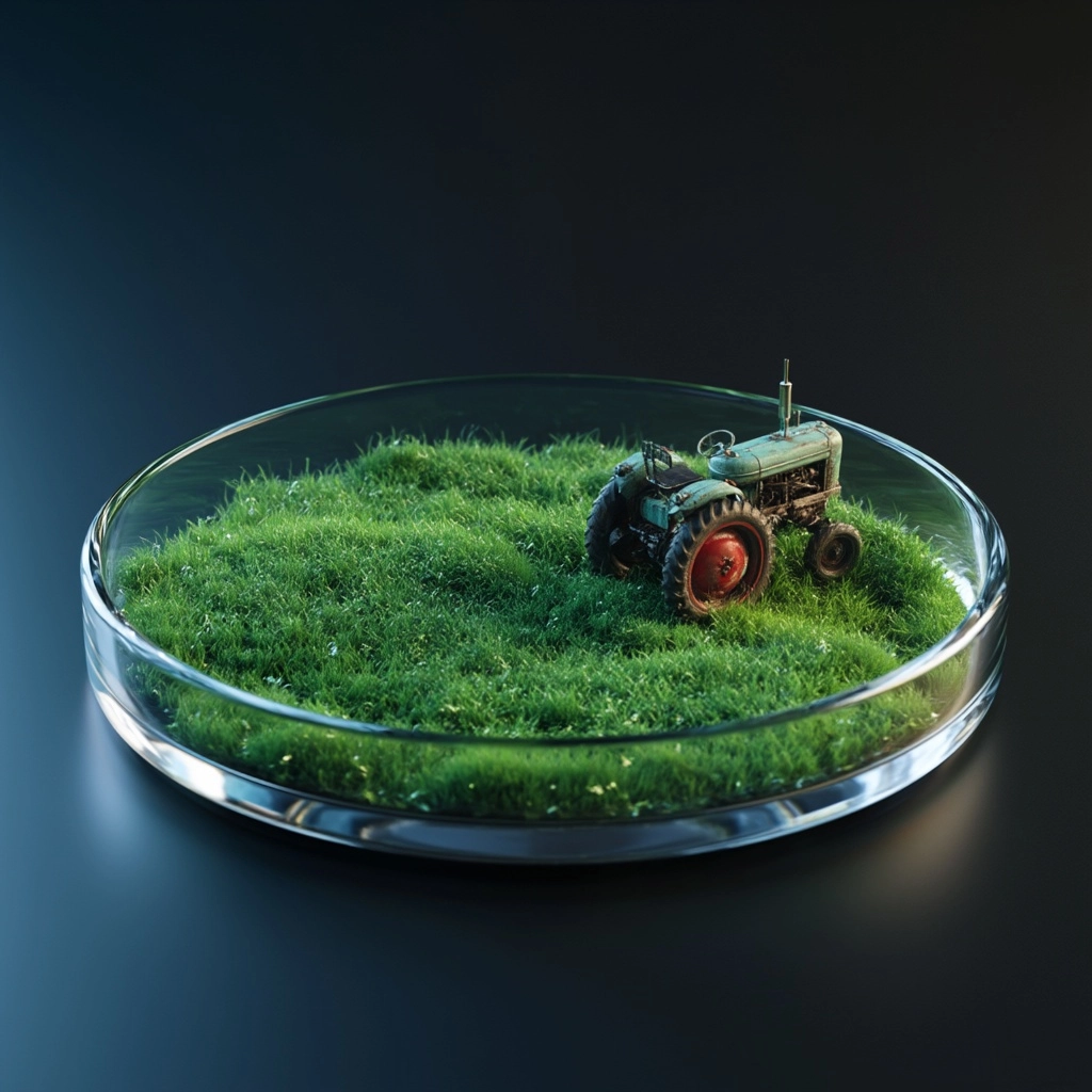 Create a photorealistic macro video shot. A transparent petri dish is placed on a dark clean studio