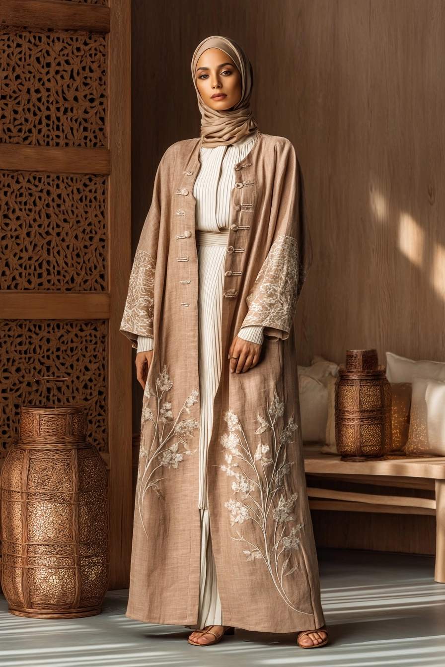 A full-body photo of an elegant and dignified 30-year-old Arab woman