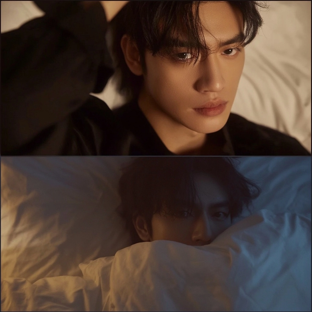Man Sitting on a Bed, Night Mood, High Angle