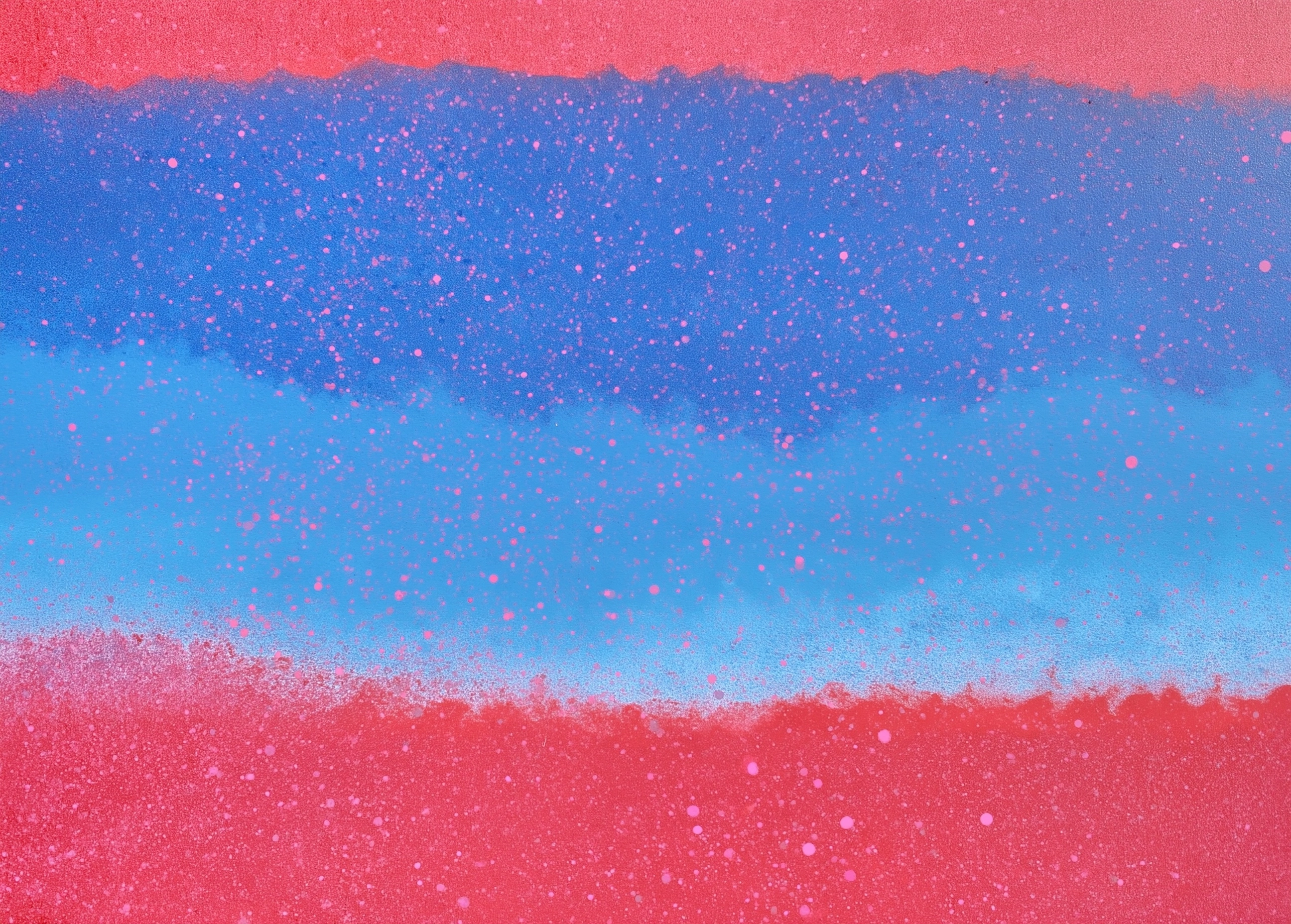 Abstract art, composition, red and blue and light blue, top and bottom area a slightly a red