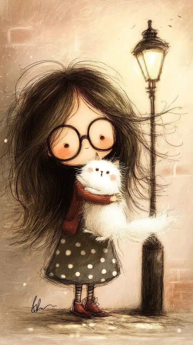 Whimsical Girl With Cat 2