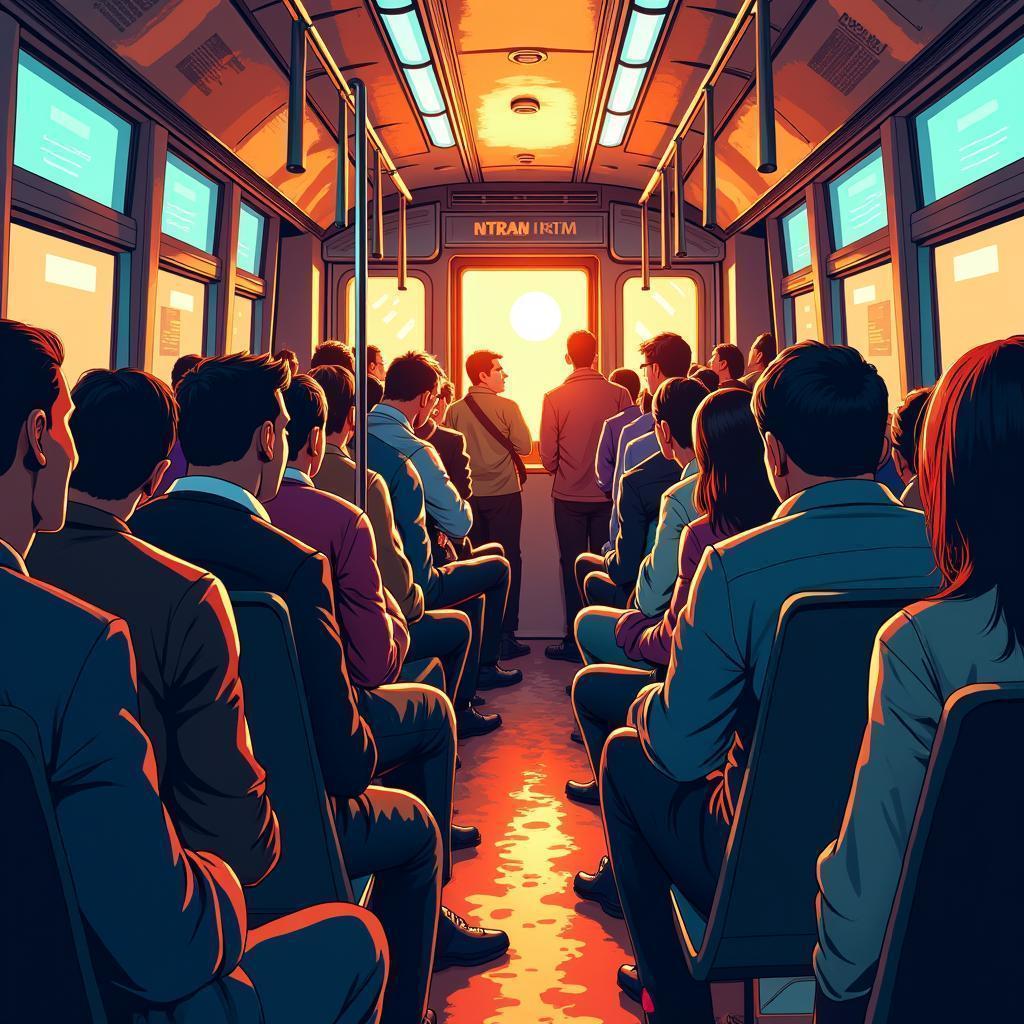 Overcrowded Tram in Bold Melancholy Graphics