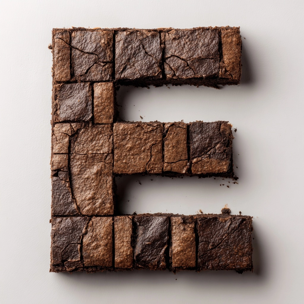 A brown "E" made of brownies