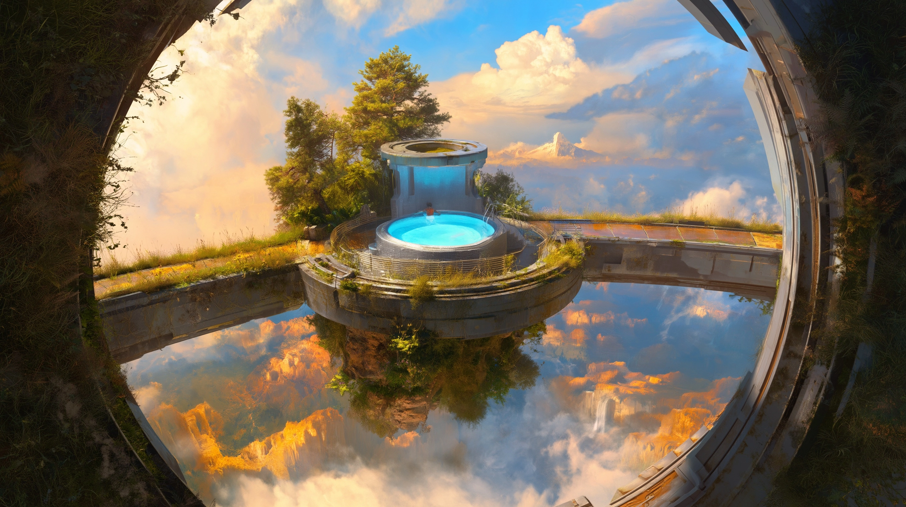 Chaospunk hot tub cantilevered infinite intergalactic world, richard schmid, jmw turner