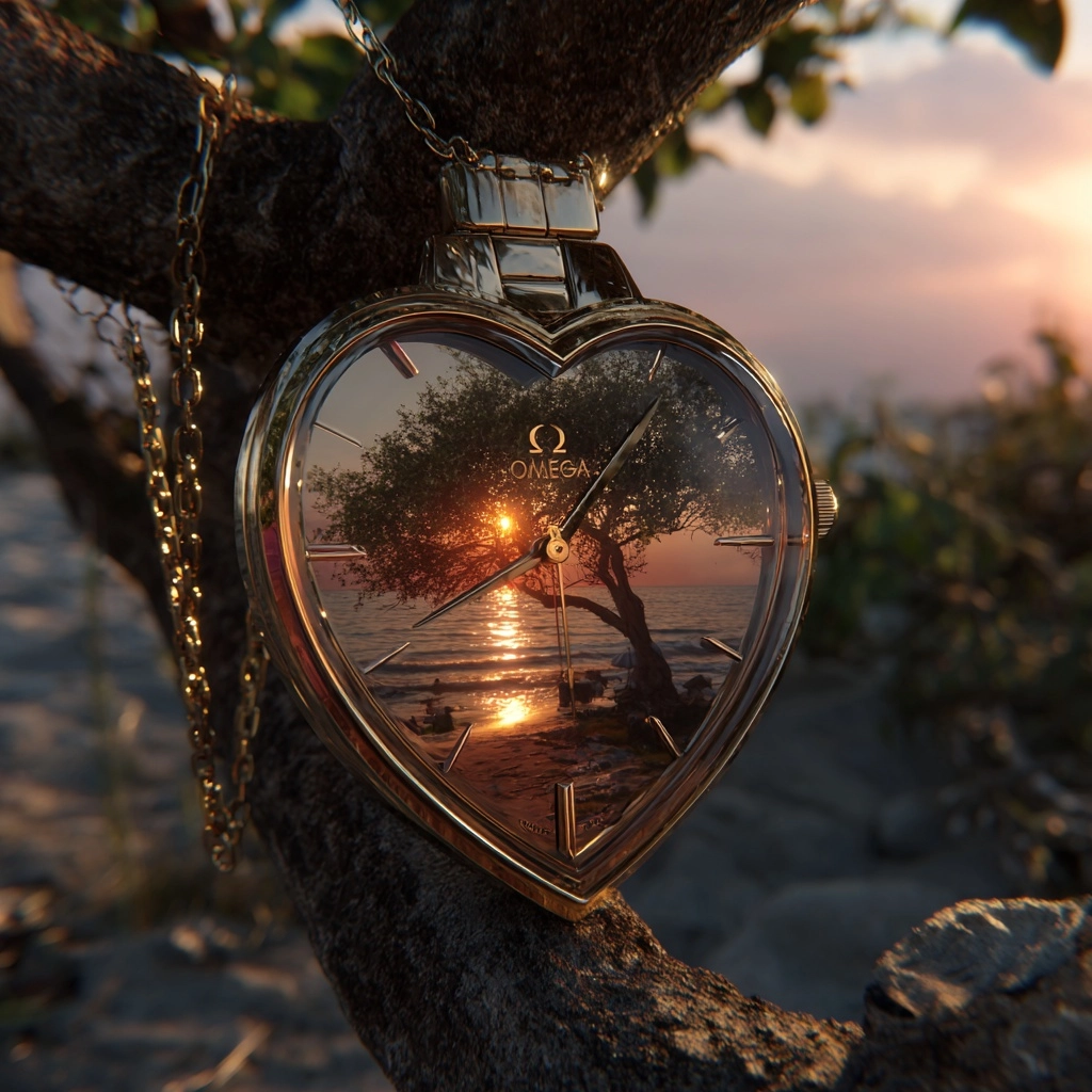 Defenestrated heart sunset beach tree lights Diminished Capacity Omega watch