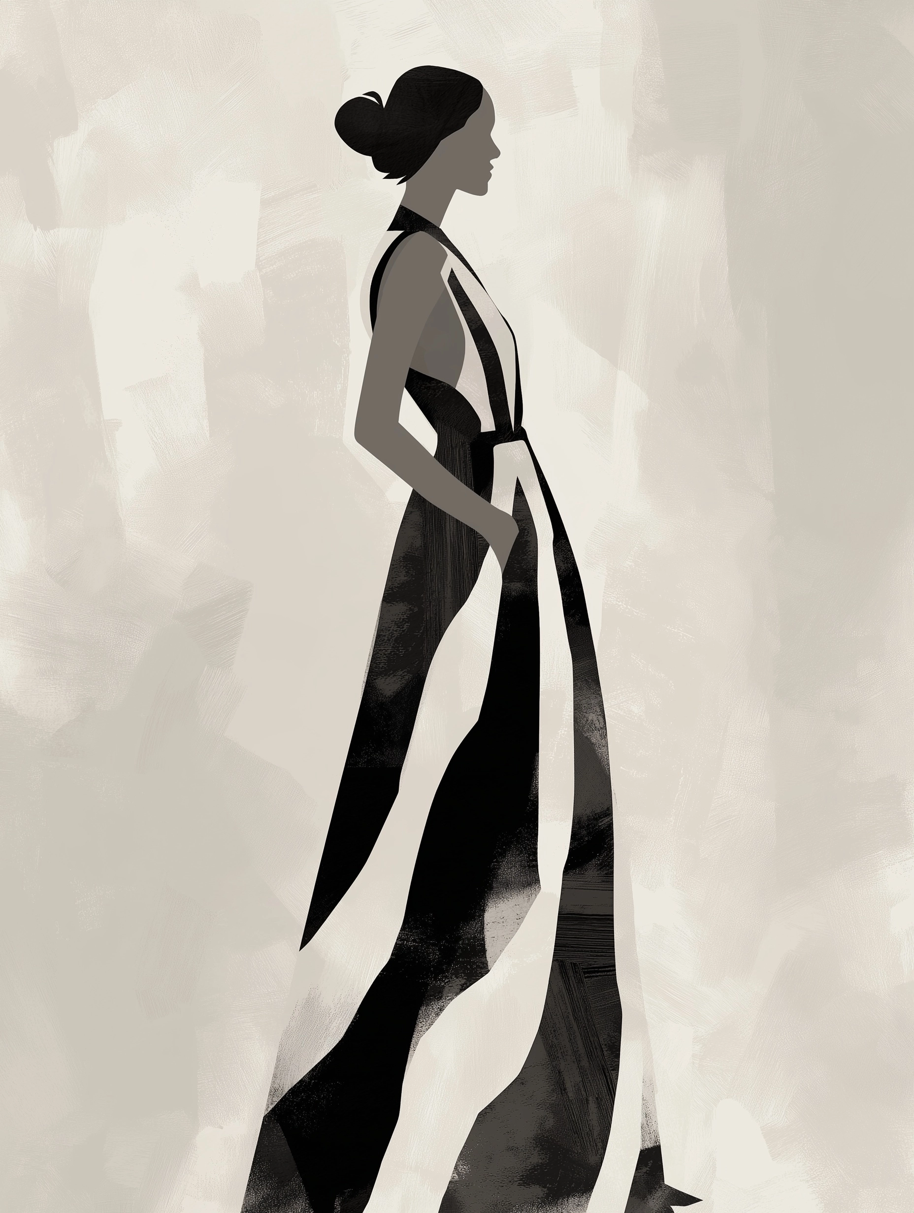 Elegant minimalist silhouette of a woman in profile, sleek bun hairstyle