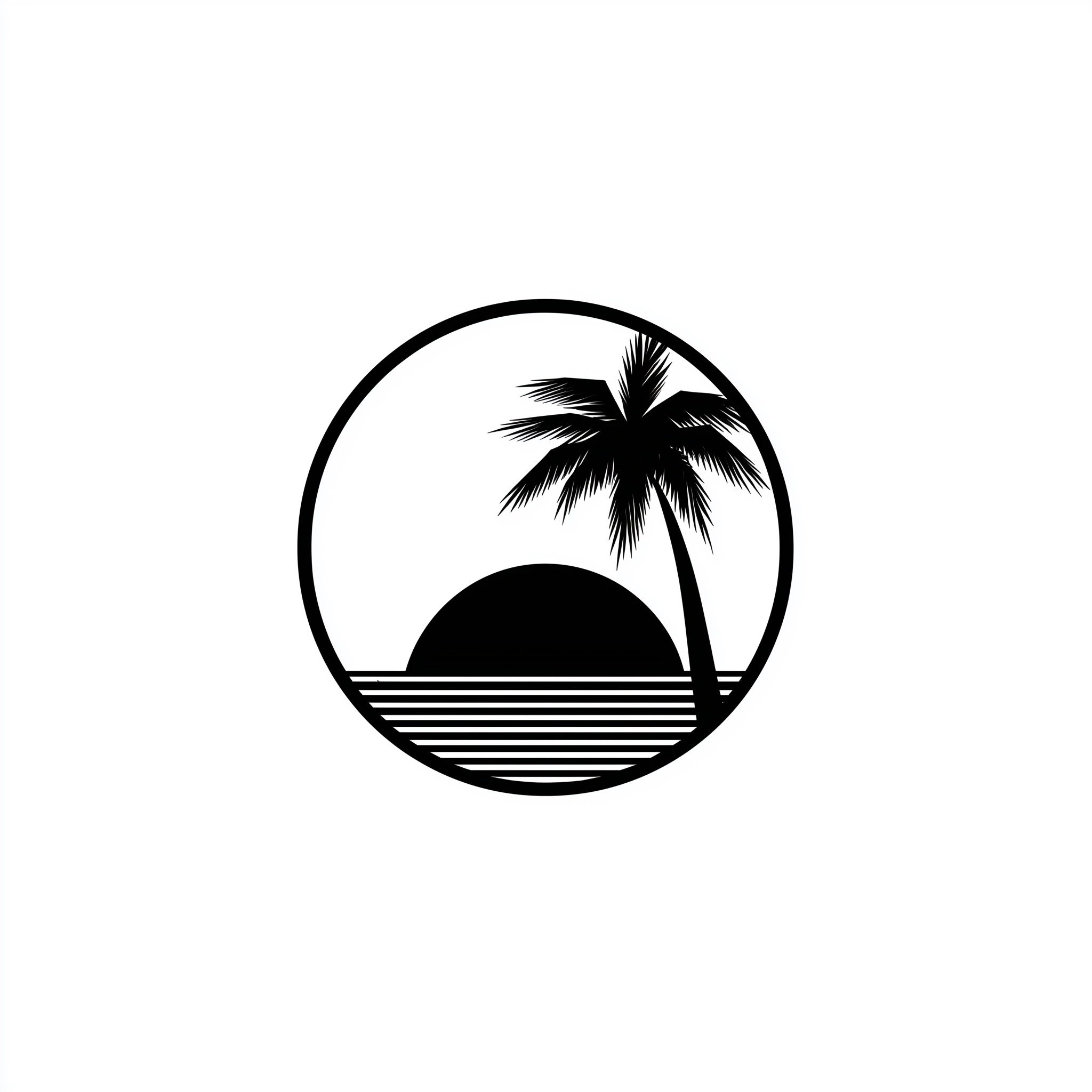 Sun and horizon, palm tree, a simple black and white logo