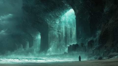 Onirical Storm Over Underground Sea Cavern