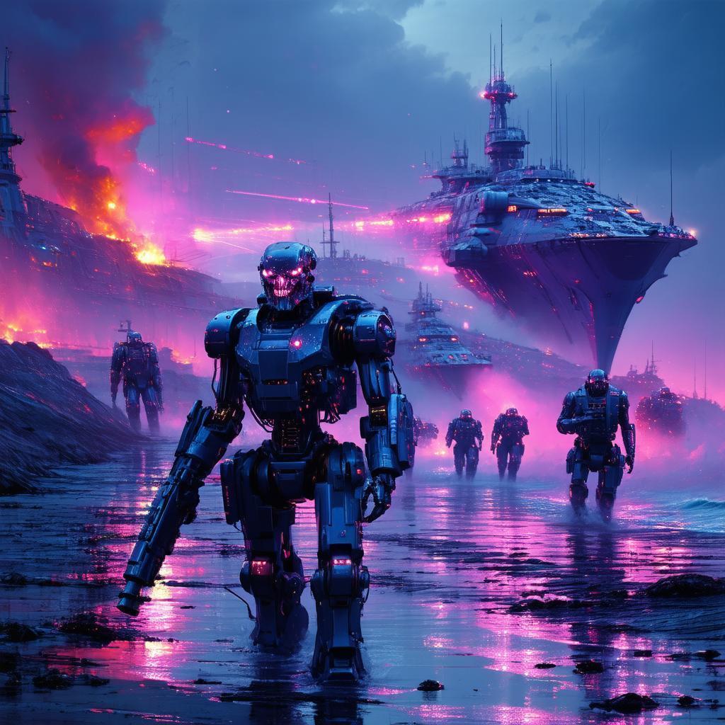 Neon Normandy Landings of Skynet Terminators