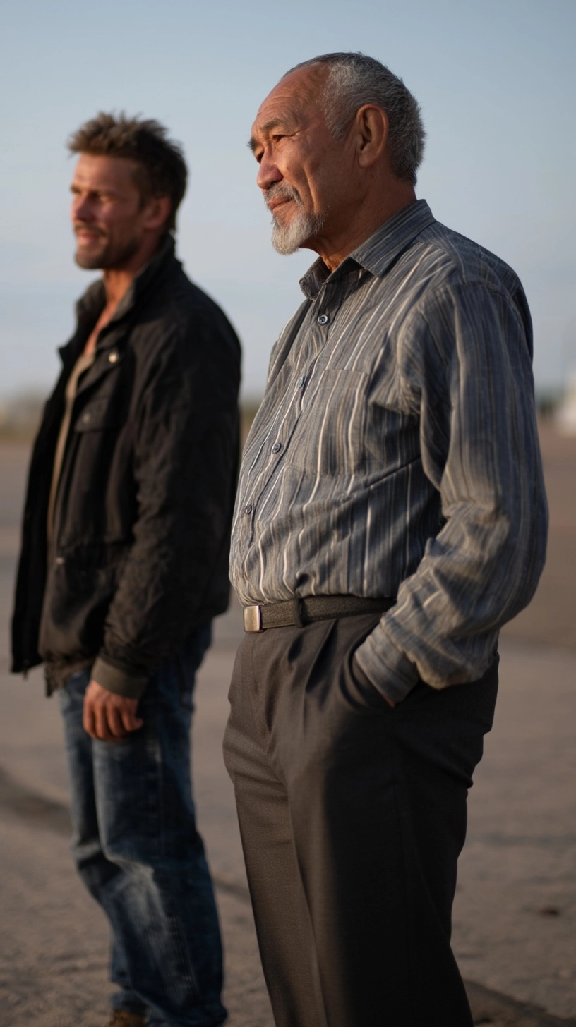 Two men in frame, one Russian, one Kazakh, natural appearance