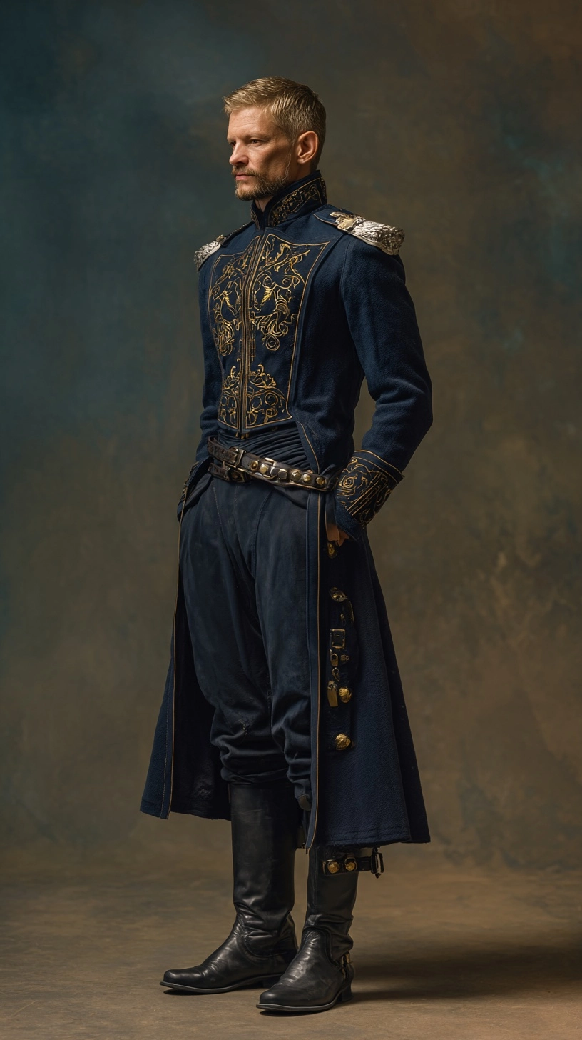 Full body shot, formal alpha ceremonial fantasy outfit