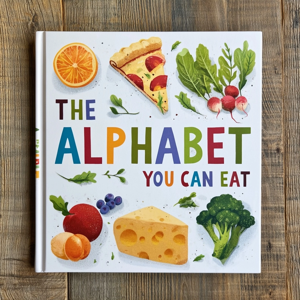 A children's book cover that has bright colors and words that say "THE ALPHABET YOU CAN EAT". Just t