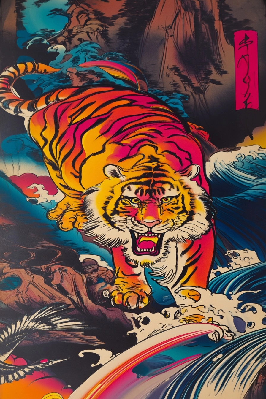 A Japanese ukiyo-e woodblock painting of a tiger by Peter Max