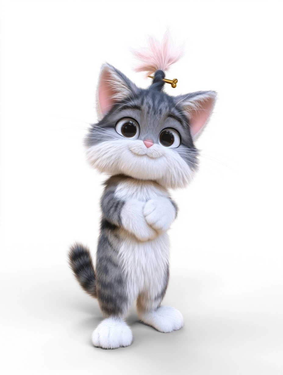 3D Silver Tabby Cat with a Pink Topknot