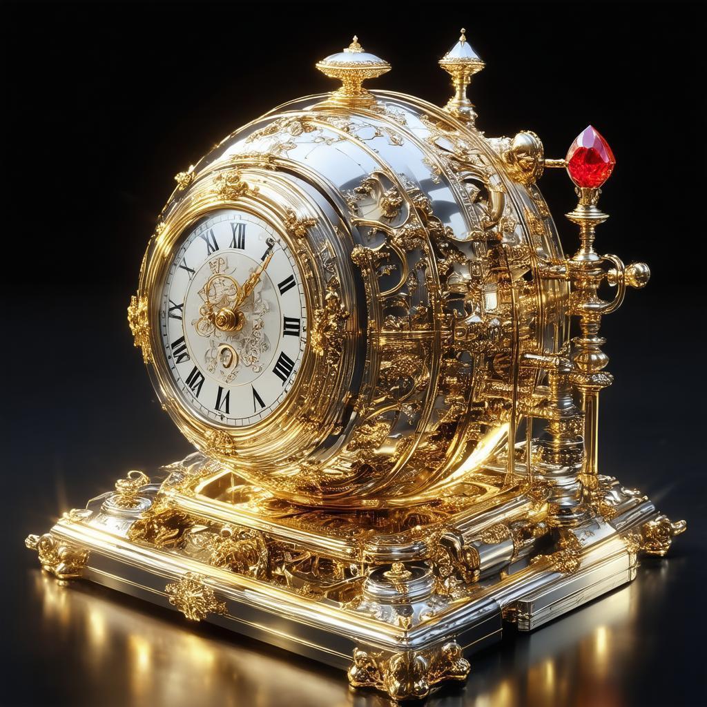 Golden Spherical Clockwork With a Red Jewel
