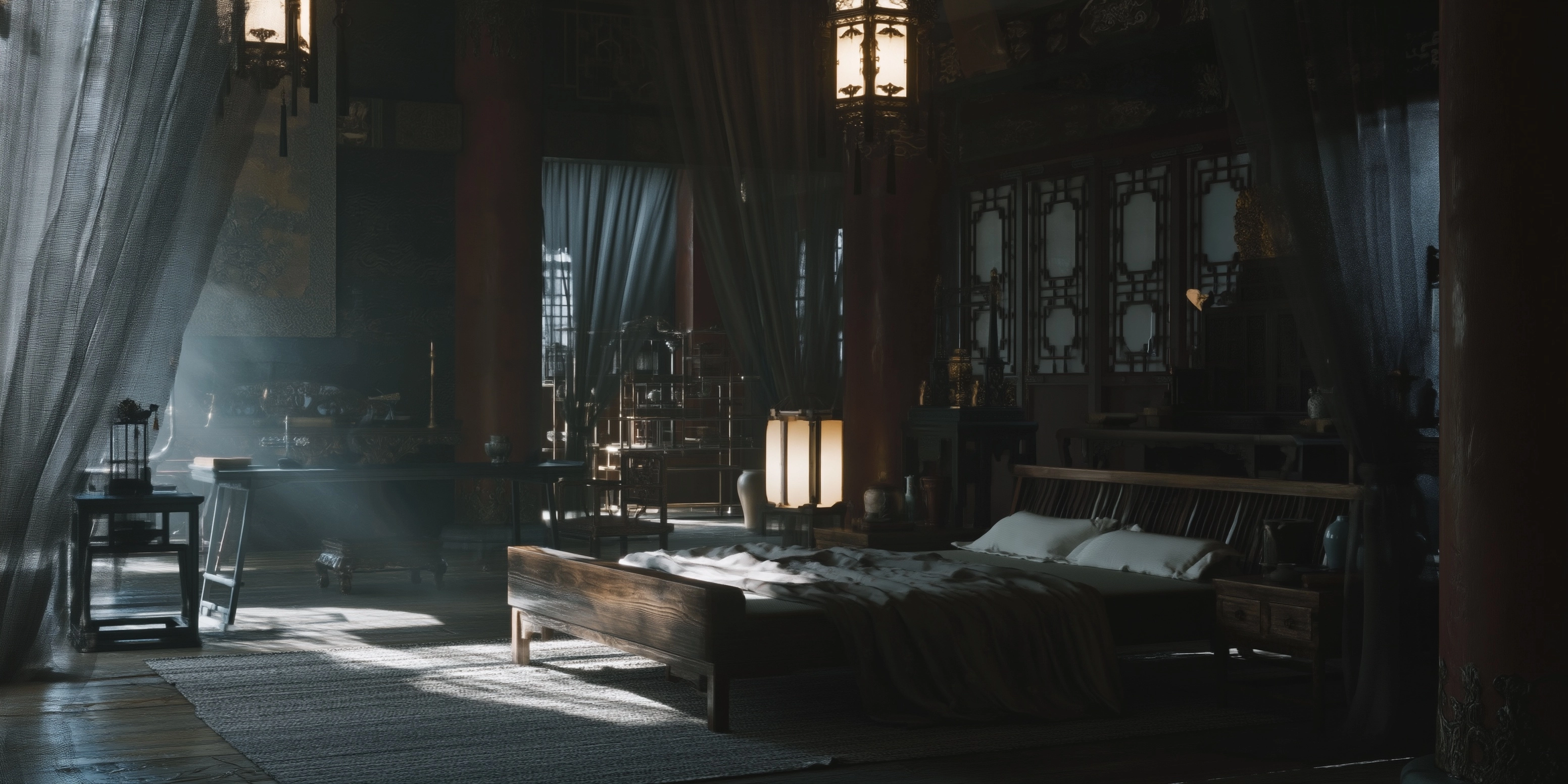 Ming Dynasty Palace Bedchamber, No People