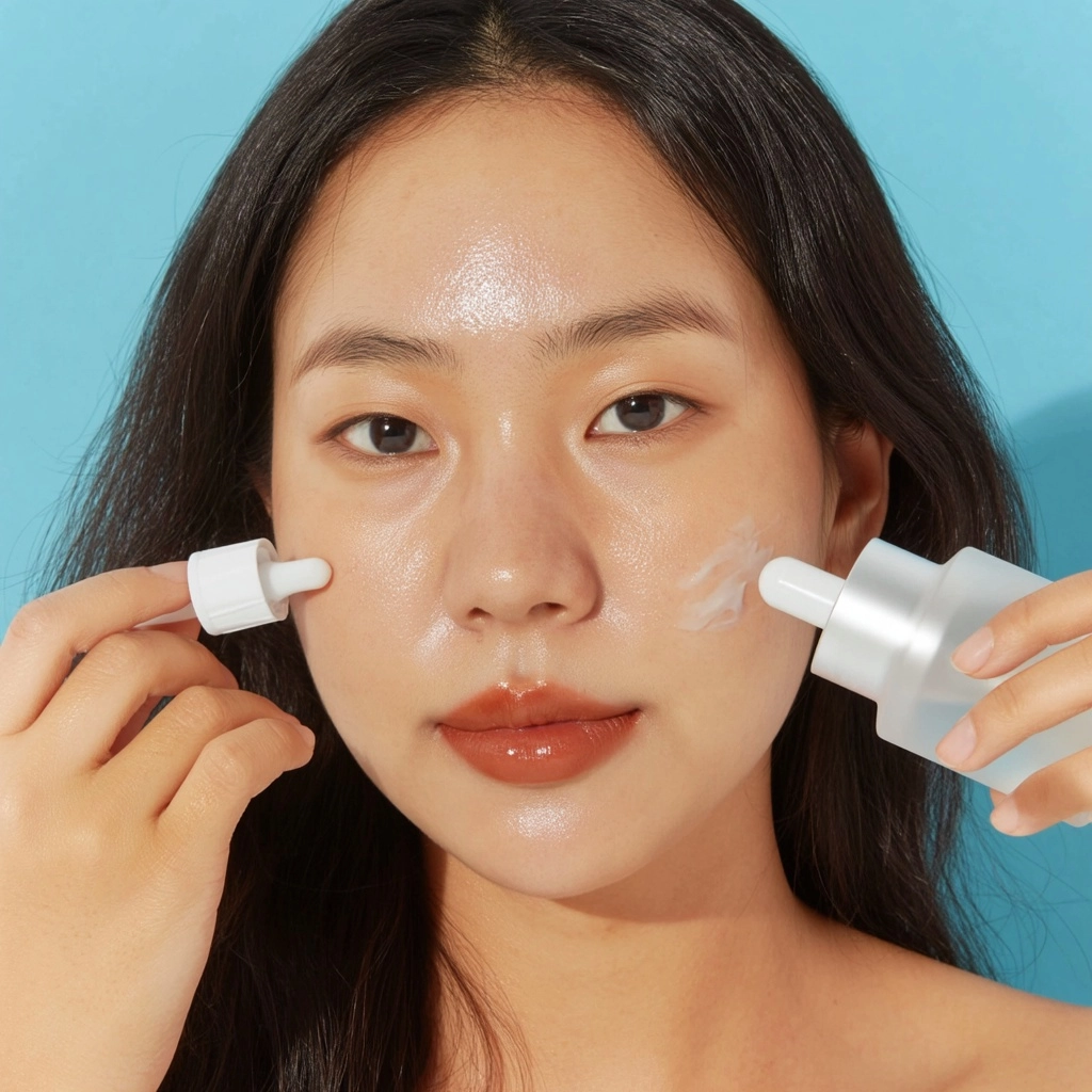 Korean Influencer Applying Serum Drop
