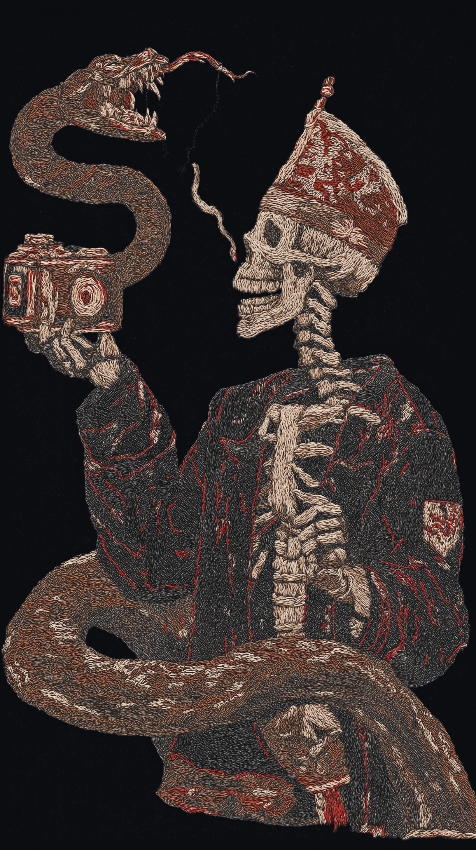 An absurd and highly detailed surreal scene of a skeleton wearing an Ottoman fez