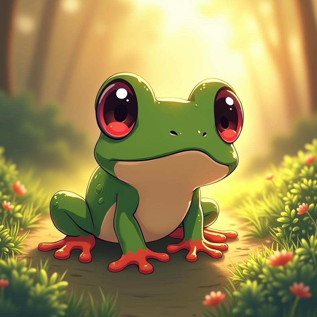 Chibi Frog Beaming at Golden Hour
