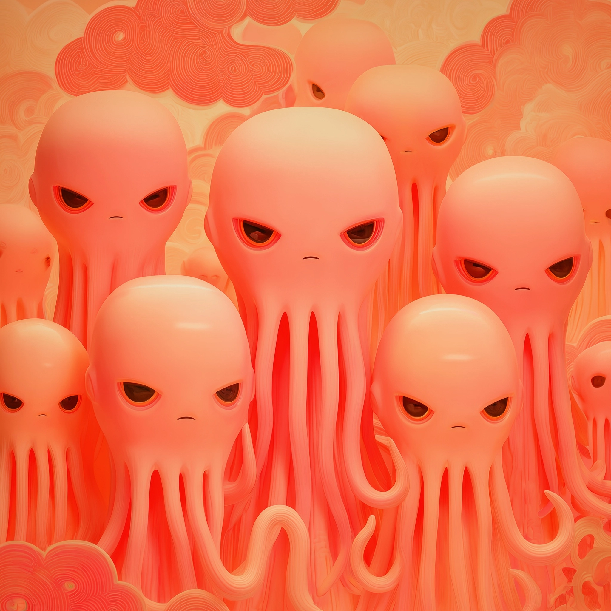 Photorealistic octopus characters, are annoyed by all.