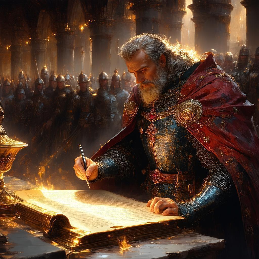 Medieval King Signing in an Enchanted Hall