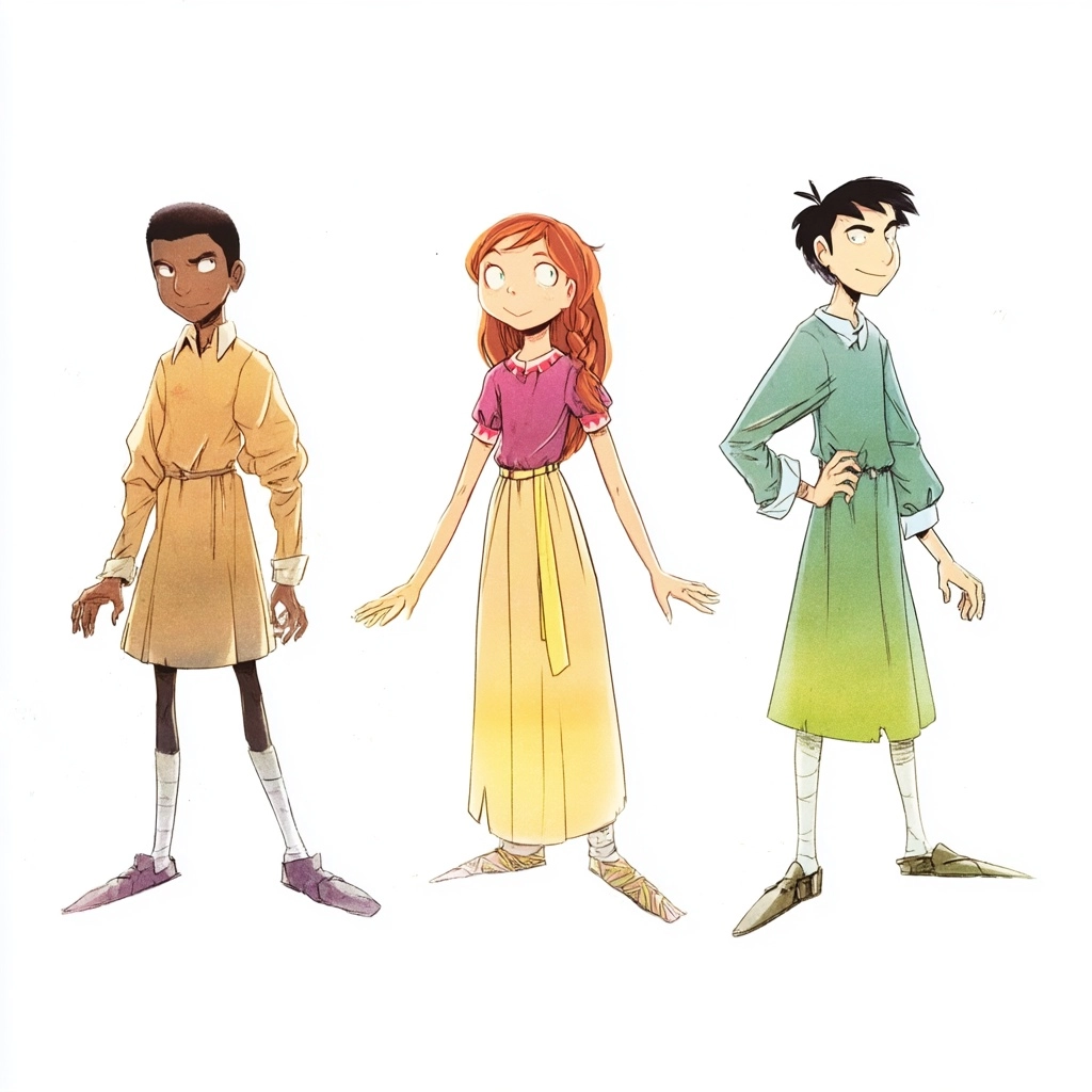 3 completely original unique character new designs posing in line against a white background each sh