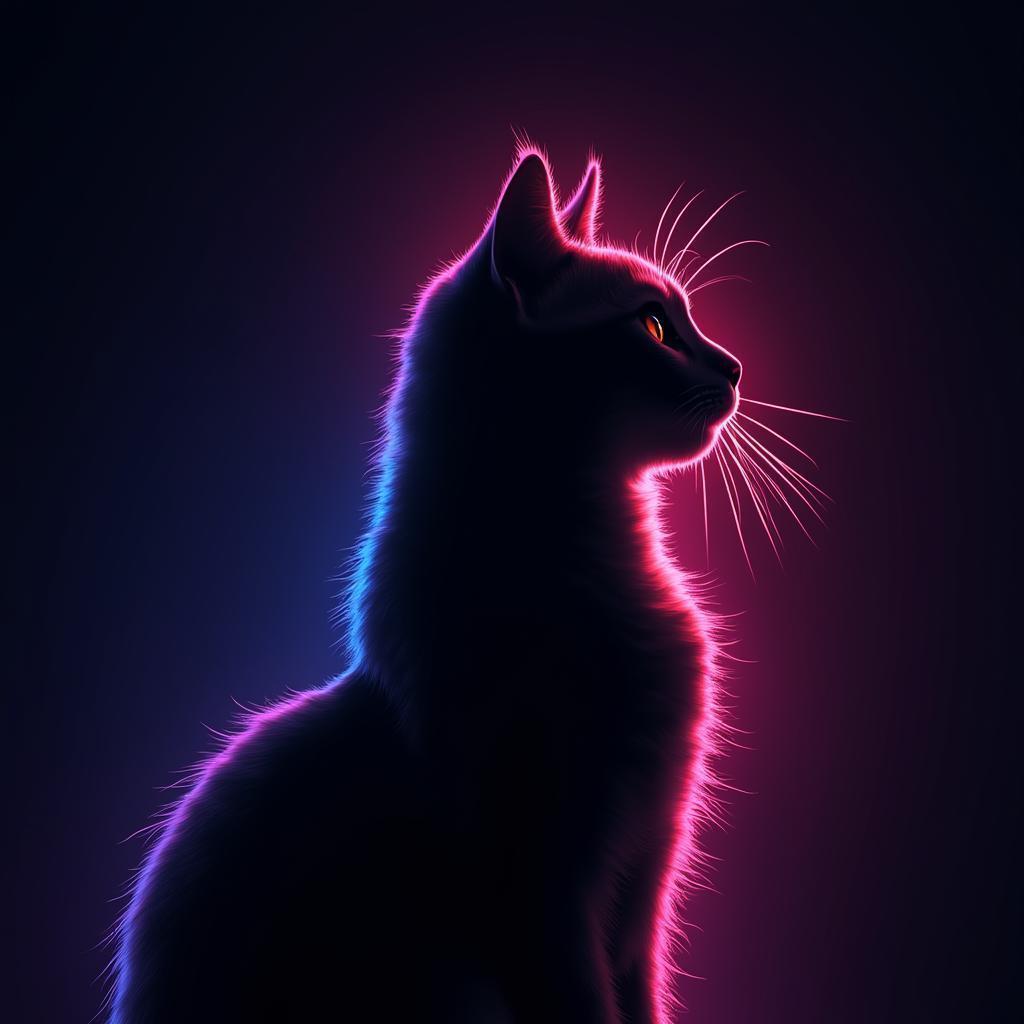 Neon Cat Silhouette Against Glowing Darkness